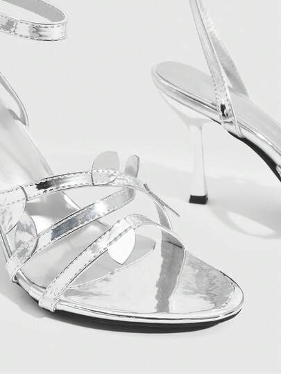 CUCCOO SZL Women's Fashionable Elegant Silver High Heel Sandals Prom Heels Summer Shoes