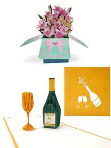 Joivida 1 Pc Greeting Cards 2 Styles Wine/Flower Theme 3D Pop-Up Cards Stylish Creative Confession Cards For Couples Romantic Ritual Greeting Cards - Multicolor - View 5