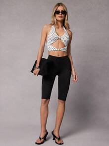 Hauture 女士休闲百搭中长款修身纯色打底裤 - 黑色 - 查看 4