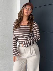 Jeta Ari Women's Striped Long Sleeve T-Shirt - Brown - View 1