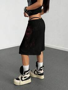 StreetHx 女士宽松灰色朋克印花七分裤 - 黑色 - 查看 3