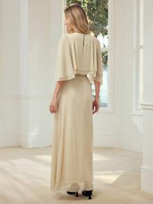 MOTF PREMIUM SOLID CAPE SLEEVE CHAIN BELTED LONG DRESS - Apricot - View 2