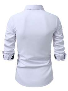 Manfinity Mode Men's Casual Striped Patchwork Front Button Long Sleeve Shirt, Autumn - White - View 2