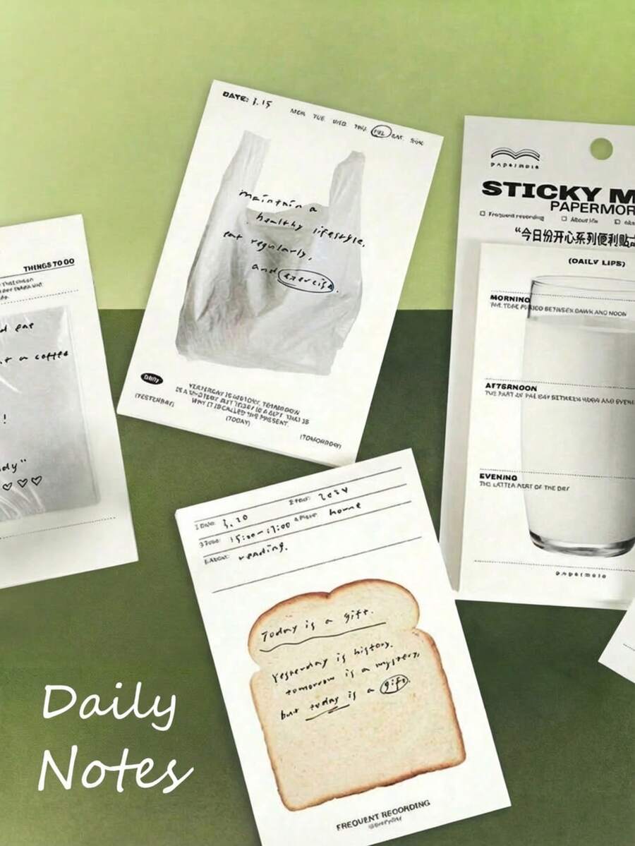 Joivida 30张早餐主题便利贴备忘录，办公学习计划贴纸，可爱日常记事本，美食主题日记用品 - 白色 - 查看 1