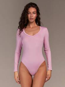 VARSIVA Women's Solid Color V-Neck Long Sleeve Casual Bodysuit - Multicolor - View 5