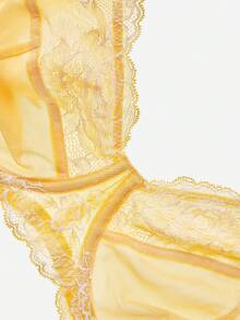 LUVLETTE Plus  Woman Lingerie Full Coverage Support&Breathable Underwire Sexy Unlined Sheer Minimizer Yellow Lace Bra - Yellow - View 8