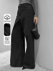 DAZY Loose Fit Relaxed Draping Ankle Length Women Jeans - Black - View 1