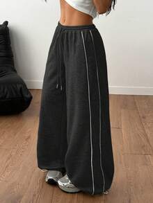 Coolane Women's Spring/Summer Daily Wear Basic Streetwear Homecoming Sport Casual Logo Pattern Low Rise Baggy Sweatpants - Dark Grey - View 3