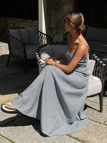 DAZY Women's Summer Striped Camisole Dress, Casual Denim Sundress - Blue and White - View 6