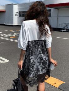 DAZY Women Lace Splice Sleeveless 2 In 1 Short Sleeve Dress,Casual Women Dresses