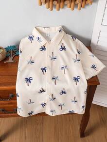 SHEIN 1 chiếc áo sơ mi tay ngắn kiểu dáng thường ngày dành cho bé trai, chất liệu mềm mại, đơn giản và đa năng, họa tiết in cổ điển, thoải mái, phù hợp cho mặc hàng ngày, đi học, đi chơi, mùa xuân/hè. - Nhiều màu - Xem 4