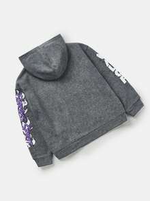 Tween Boy Casual Letter & Portrait Graphic Hoodie And Distressed Denim Jeans Set, Autumn - Dark Wash - View 4