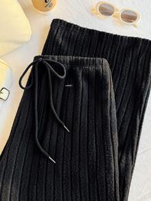 Comfortcana 加大码炭灰色抓绒柔软保暖休闲抽绳宽松裤 - 黑色 - 查看 6