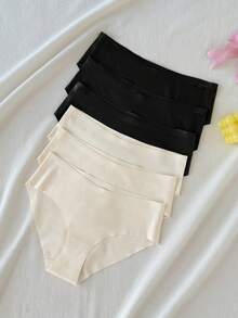SHEIN Conjunto de 6 calcinhas para adolescentes, pretas e brancas, sem costura, em seda gelada, cintura baixa, sexy, de secagem rápida, ultrafinas, em cores sólidas. - Multicolorido - Ver 3