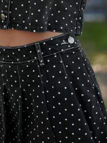 WESTFADE 波点印花褶皱牛仔迷你裙 - 灰色 - 查看 6