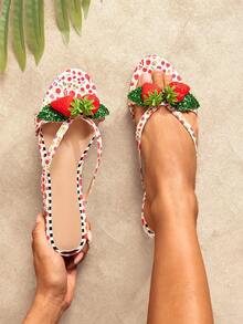 SHUZIA Women's Casual Comfortable Strawberry Ornament Thong Style Flat Sandals - Multicolor - View 2