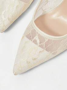 CUCCOO HITCHD 金色金属质感PU尖头时尚性感魅力夜店高跟鞋 - 米色蕾絲拼接 - 查看 5