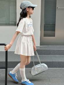 Dazy Kids Tween Girls' Casual Bow Print T-Shirt And Skirt Set, Summer - White - View 2