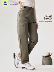OutZeal Women Water-Resistant Stretch Nylon Zip Pockets Outdoor Pants Hiking Camping - Gray Khaki - View 1