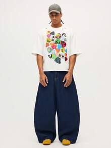 MTV | SHEIN Men's Casual Street Letter Graphic Loose Fit Denim Jeans - Blue Black - View 9