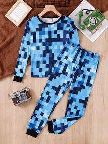 2pcs/Set Boys' Soft Comfortable Snug Fit Pajamas, Cute Plaid & Cartoon Print Long Sleeve Top And Pants, Casual Loungewear For Autumn/Winter - Multicolor - View 5