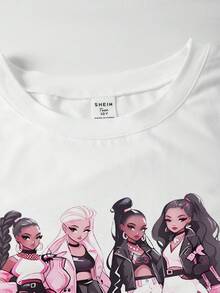 SHEIN ChillGRL 2pcs/Set Tween Girls Letter Print Crew Neck T-Shirt + Casual Cargo Pants, Street Style, Suitable For Summer Vacation - Pink - View 5