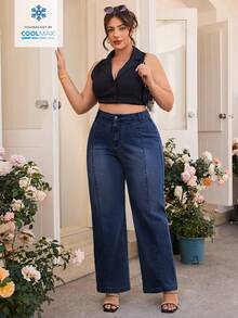 SHEIN Clasi Quần jeans dáng rộng, thoải mái, thoáng khí, có đai lưng, kiểu dáng thường ngày. - Màu xanh lam - Xem 4