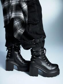 Sugerpunk 女士厚底系带时尚日常高跟踝靴 - 棕色 - 查看 6