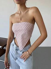 SHEIN EZwear Bufanda de rayas rojas y blancas para mujer, top tubo para uso al aire libre, primavera/verano - Rojo y blanco - Ver 4