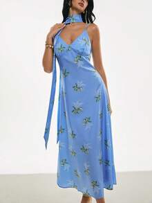 Poéselle 女士度假风印花浪漫吊带裙 - 藍色 - 查看 8