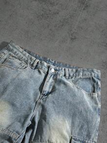 Manfinity ZONE917 Men's Washed & Distressed Denim Cargo Pants Going Out Hang Out Party Street Work - Light Wash - View 2