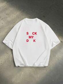 SWAVVY 男士休闲宽松短袖T恤，标准尺码，白色，前后印花图案，夏季款 - 白色 - 查看 2