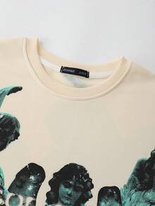 ROMWE MEN Street Life Áo thun nam tay ngắn cổ tròn in chữ thiên thần, kiểu dáng rộng rãi, thoải mái. - Màu be - Xem 4