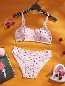 Eraneu 2pcs Cherry Print Lingerie Set, Bra And Panty For Women - Pink - View 6