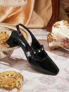 CUCCOO TILAWA Women's Fashionable Elegant High Heels With Rhinestone Decoration - Black - View 3