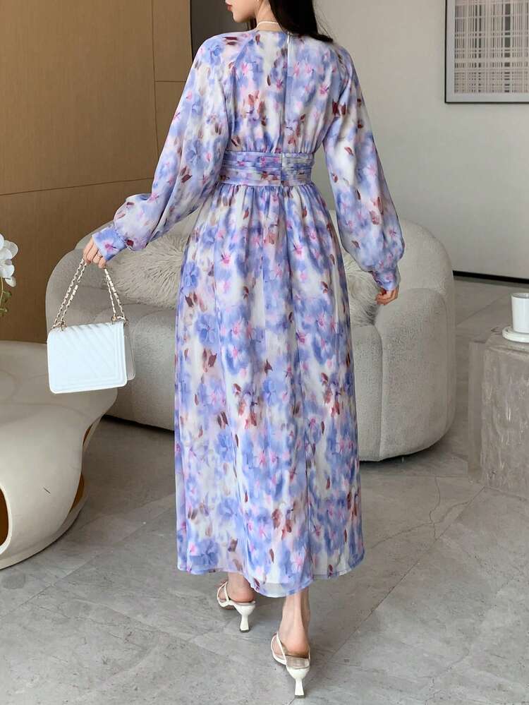 Elegant V-Neck Waist Cinched Midi Dress For Bridesmaids, Wedding Guests, Spring Vacation Sundress Boho