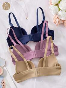 DesireSculpt 3pcs Black & White Solid Color Underwire Padded Full Coverage Bras - Multicolor - View 2