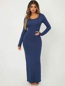 Radiana Vestido largo ajustado azul para mujer, vestido de té - Azul - Ver 4
