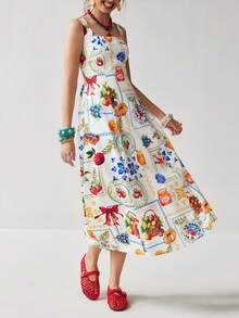 Soleia Women's Casual Fruit Print Sleeveless Mid-Length Dress, Suitable For Vacation Vacation Outfits, Beach Dresses, Summer, Tropical Outfits, Cute And Fun - Multicolor - View 5