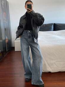 DAZY Women's Loose Casual Retro Versatile Christmas Denim Jeans, Suitable For Autumn, Winter, Summer Y2k