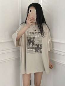 DAZY Teens (Girls) Casual Loose Fashionable Versatile Short Sleeve Printed T-Shirt, Popular Style - Apricot - View 2