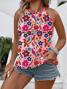 EMERY ROSE Women's New Floral Print Camisole And Tank Top, Round Neck Sleeveless, Hot Selling Plus Size, Spring/Summer - Multicolor - View 3