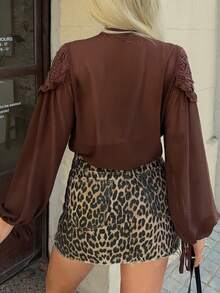 Livesso Brown Textured Patchwork Vacation Shirt For Women, Summer - Coffee Brown - View 2
