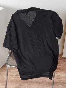 Manfinity Joysei 男士素色華夫格編織POLO衫 - 黑色 - 查看 2