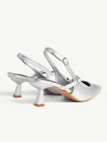 CUCCOO CHICEST 女士尖头搭扣设计时尚高跟鞋，适合日常穿着 - 銀色 - 查看 8