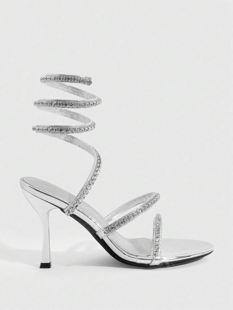 CUCCOO SZL Women's Rhinestone Embellished Wrap-Around Glamorous High Heel Party Sandals Prom Heels