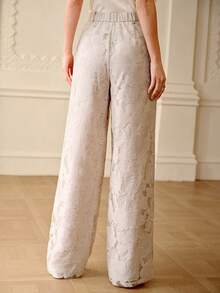 ZEYLAH 提花半透明阔腿休闲裤，春夏款 - 杏色 - 查看 3