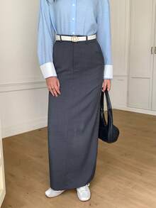 Veilorie New Elegant Straight Skirt, High-Quality Suit Skirt, Commuting Graceful, Versatile Long Skirt - Dark Grey - View 1