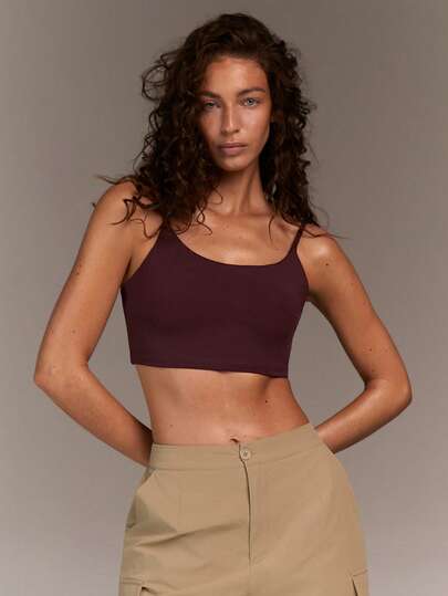Fluxe Breathable Lightweight Women's Solid Color Cropped Camisole Sports Top, Sweat-Wicking Quick-Dry Fabric, For Yoga Gym Workout