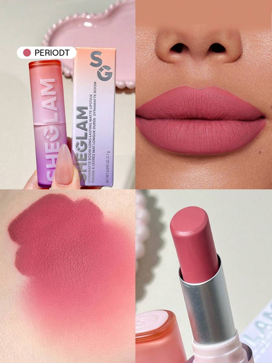 SHEGLAM Dynamatte Boom Long Lasting Matte Lipstick-Periodt 20 Colors Creamy Matte Waterproof Lipstick Amazing Non-Stick Cup Transfer-Proof Lipstick Pink Lipstick Lip Combo Brand Beauty Makeup Face Paint Cosmetic For Women Girls Perfect For Winter Spring Ideal For Y2K Fancy Fashion Suitable For Birthday Gift Party Ready Best Color - Periodt - View 1